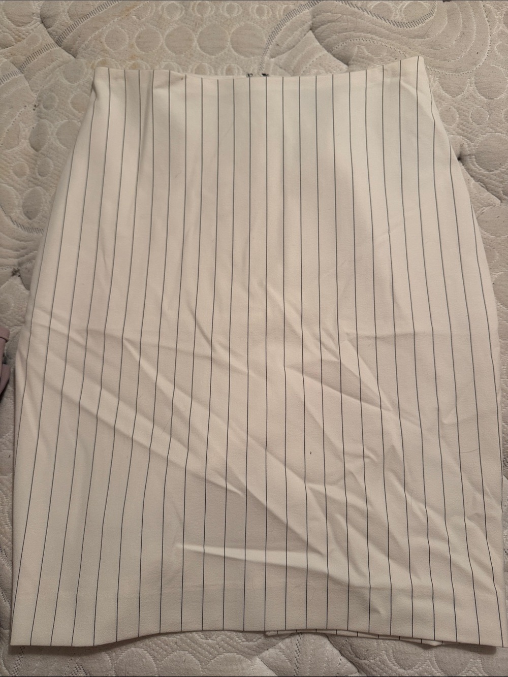 Express White Pencil Skirt with Thin Navy Pinstripes